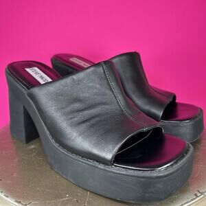 Steve Madden Kane Black Leather Platform Block Heel Slip-On Sandal US 7.5